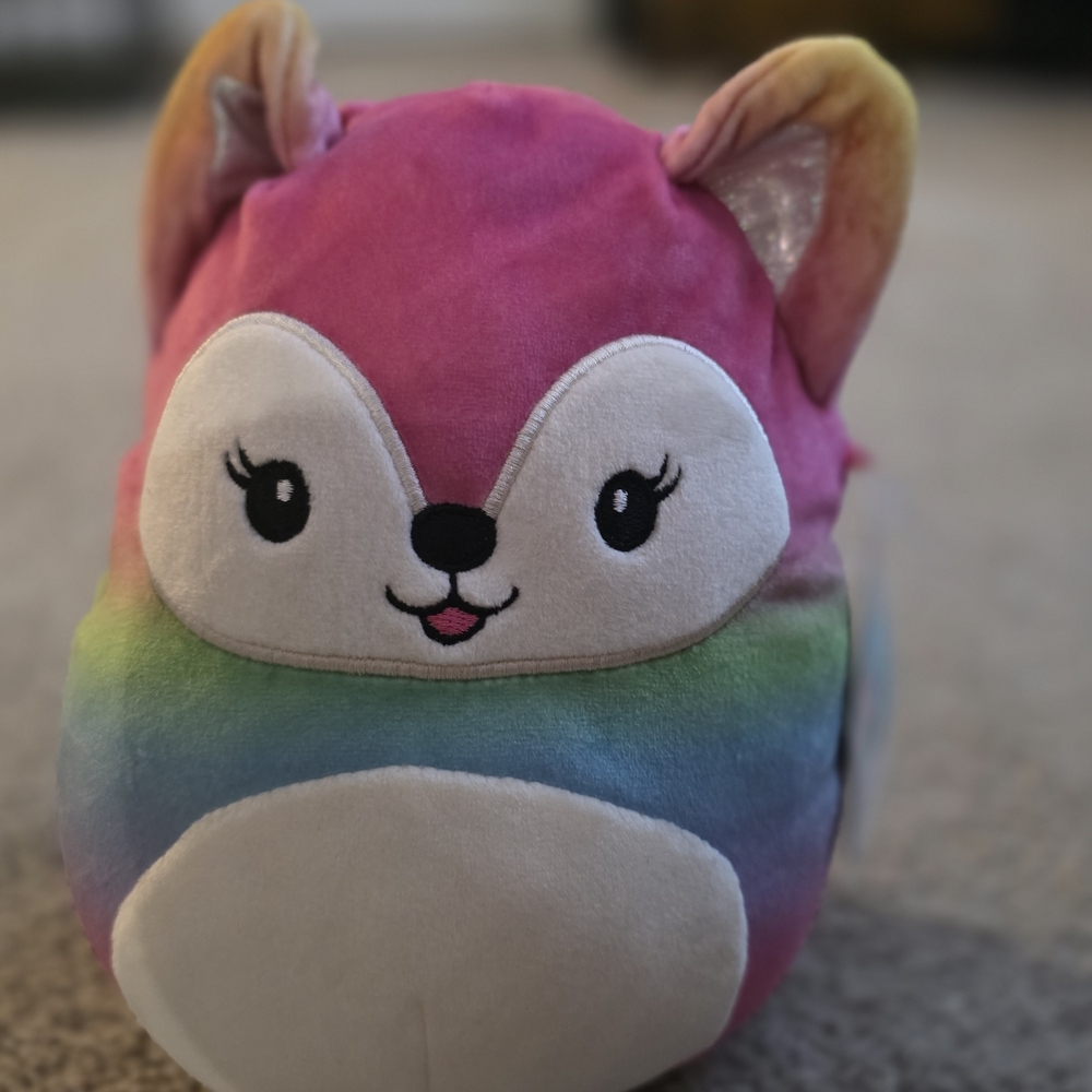 Squishmallows Pink and Rainbow Fox Stuffed Animal
